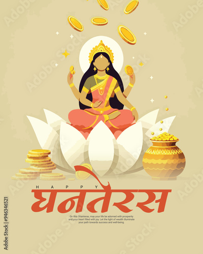 Happy Dhanteras with devi lakshmi social media post banner template