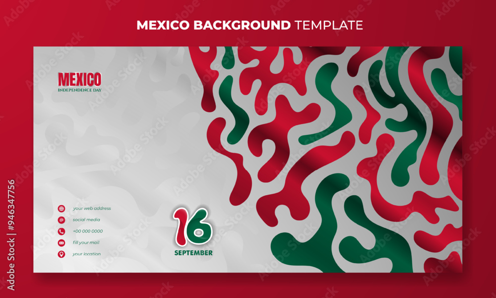 Mexico independence day in banner post template with red green fluid on white background Mexico independence day in banner post template with red green fluid on white background