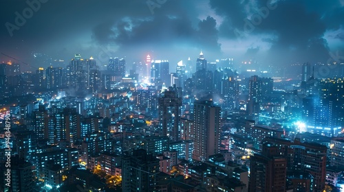 Wallpaper Mural Illuminated Cityscape with Towering Skyscrapers at Night Torontodigital.ca