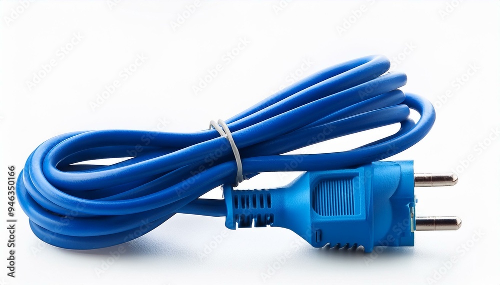 Blue electrical plug and electrical cord isolated on white background Blue electrical plug and electrical cord isolated on white background