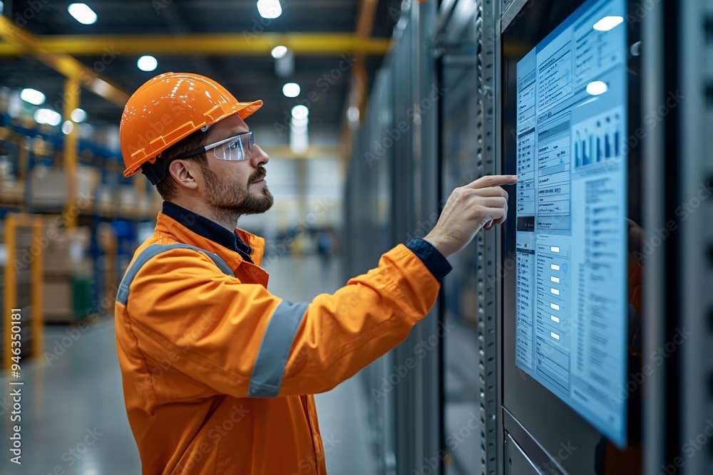 Industrial Worker Checking Data on a Control Panel. Industrial Worker Checking Data on a Control Panel.
