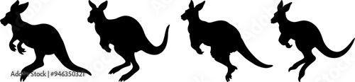 set of silhouettes of kangaroo 