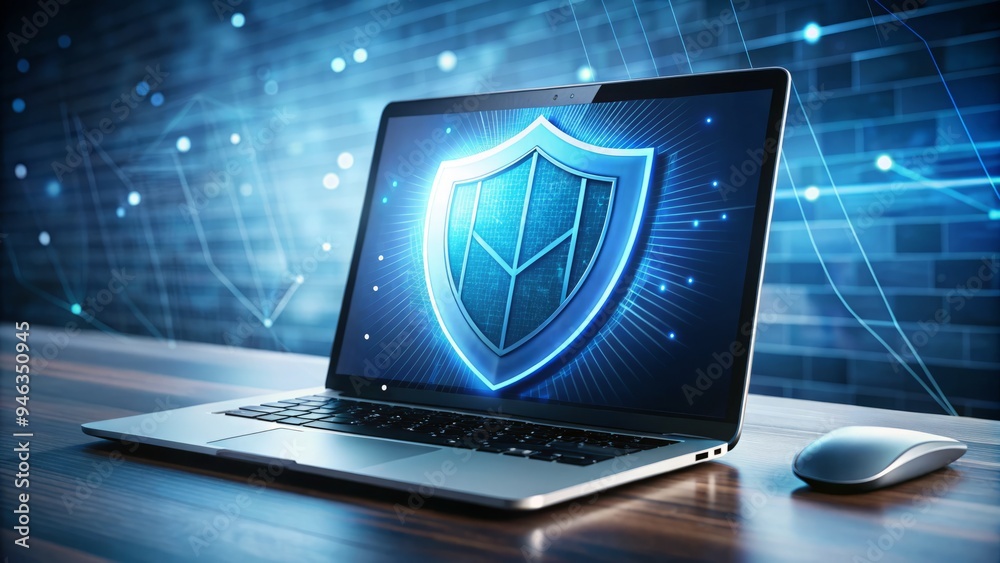 Secure online transactions ensured by shield icon protecting laptop screen displaying encrypted website data, symbolizing safety and confidentiality in digital communication. Secure online transactions ensured by shield icon protecting laptop screen displaying encrypted website data, symbolizing safety and confidentiality in digital communication.