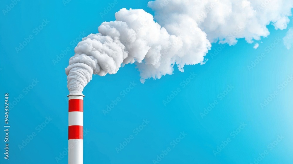 Industrial Smoke Plume: A stark image of a red and white striped smokestack spewing a thick plume of smoke into a bright blue sky, a poignant symbol of industrial pollution and environmental concerns. Industrial Smoke Plume: A stark image of a red and white striped smokestack spewing a thick plume of smoke into a bright blue sky, a poignant symbol of industrial pollution and environmental concerns.
