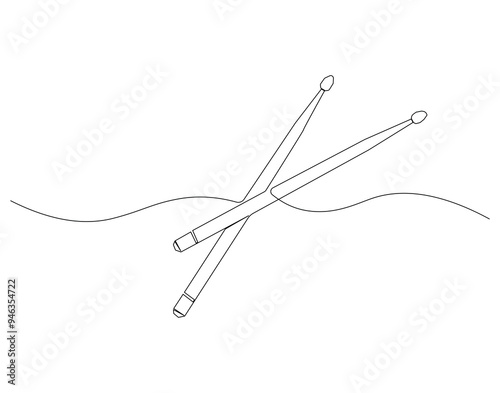 Continuous line drawing of drum sticks. Single line illustration of drum sticks. National drumming day concept. Editable outline