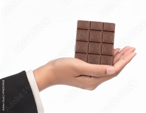hand holding Chocolate Fancy cute isolated on white background.