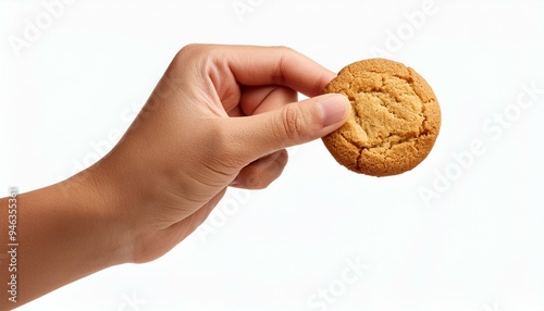 hand holding cookie isolated on white background