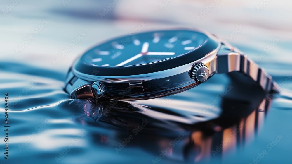 A Silver Wristwatch Floating on Water A Silver Wristwatch Floating on Water