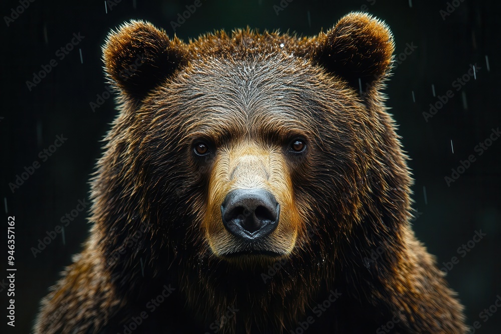 intense closeup of bear in business suit against dark background conveying power and humananimal duality in conceptual portrait intense closeup of bear in business suit against dark background conveying power and humananimal duality in conceptual portrait