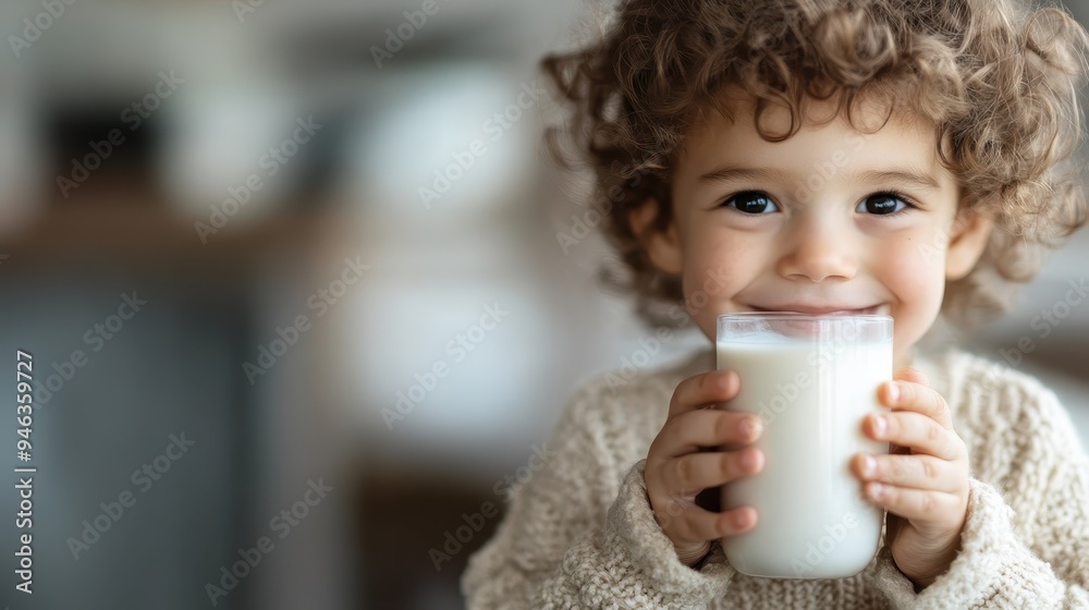 An adorable image of a curly-haired toddler sipping milk from a glass, captured with a radiant smile, illustrating a moment of contentment and joy. An adorable image of a curly-haired toddler sipping milk from a glass, captured with a radiant smile, illustrating a moment of contentment and joy.