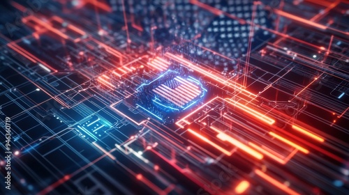 American Flag Embedded in Digital Circuit Board