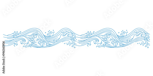 japan waves line art seamless pattern. oriental ocean wave decoration design element