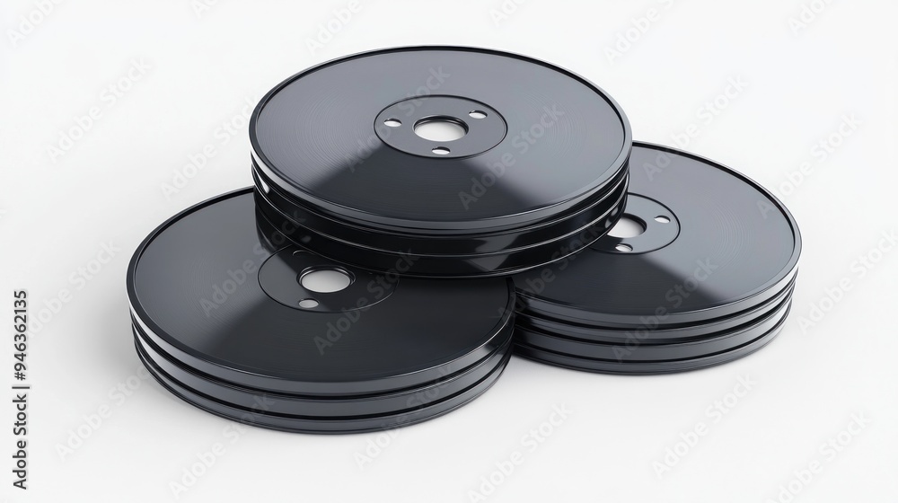 Stack of Black Vinyl Records on White Background Stack of Black Vinyl Records on White Background