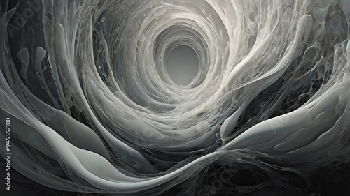 The background of the abstract tunnel-like structure depicting a mysterious passageway, with flowing and organic shapes, creates a sense of depth and intrigue.