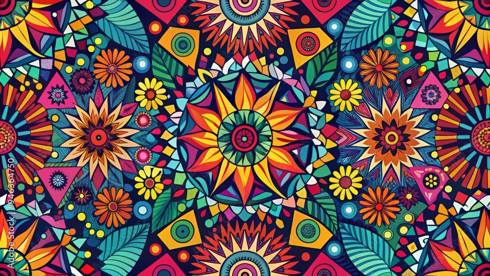 Vibrant, abstract design featuring a mesmerizing all-over pattern of interconnected shapes in bold colors, creating a dynamic and playful visual effect. Vibrant, abstract design featuring a mesmerizing all-over pattern of interconnected shapes in bold colors, creating a dynamic and playful visual effect.