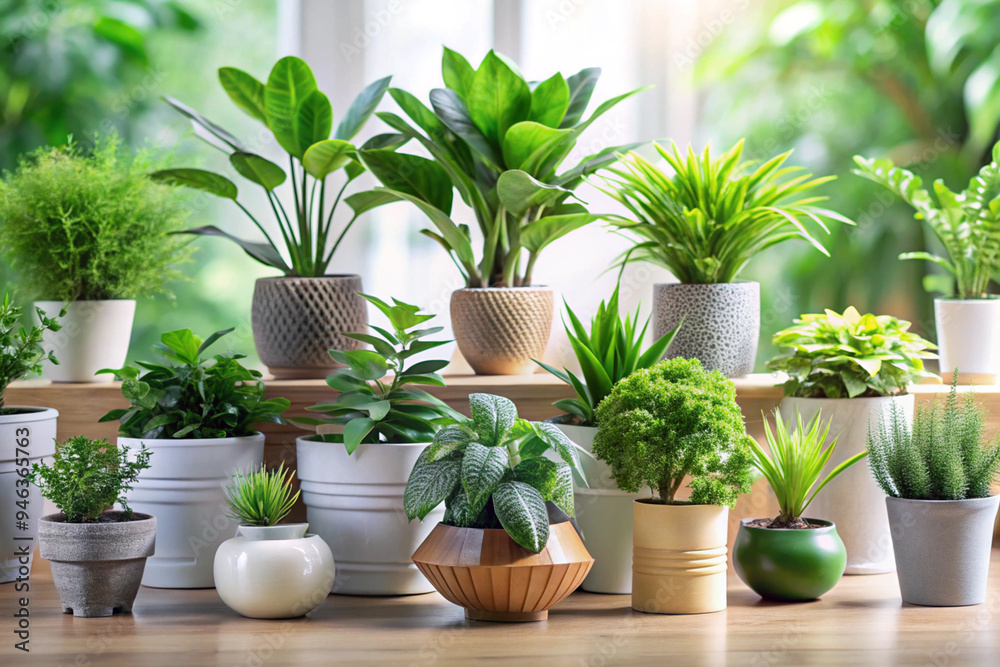 Stylish Set of Green Potted Plants: Perfect for Modern Interior Decoration, home decor Stylish Set of Green Potted Plants: Perfect for Modern Interior Decoration, home decor