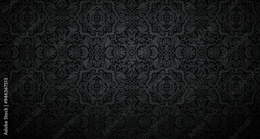 Vector damask wallpaper design. Floral dark vintage wallpaper saved with a working seamless pattern in the swatches palettes.