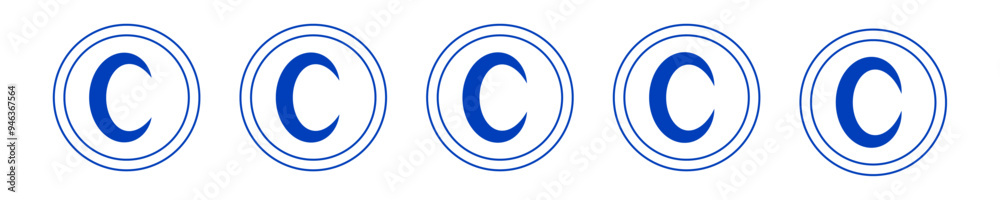 Copyright symbol shape. icon set. protection C mark vector icons in blue color style Copyright symbol shape. icon set. protection C mark vector icons in blue color style