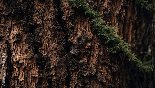 close macro shot of a mossy tree trunk with tree bark