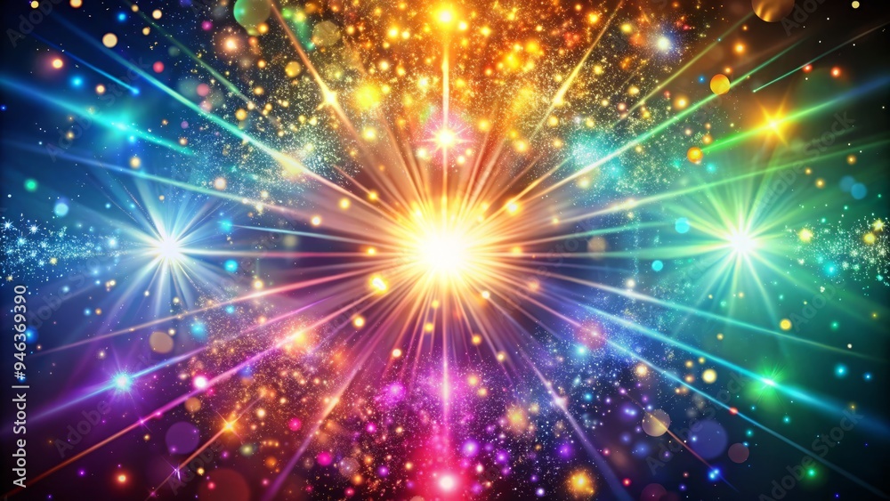 Vibrant, colorful sparkles radiate from the center of a shimmering, iridescent EPS vector background, evoking feelings of luxury, glamour, and celebration in a mesmerizing abstract design. Vibrant, colorful sparkles radiate from the center of a shimmering, iridescent EPS vector background, evoking feelings of luxury, glamour, and celebration in a mesmerizing abstract design.