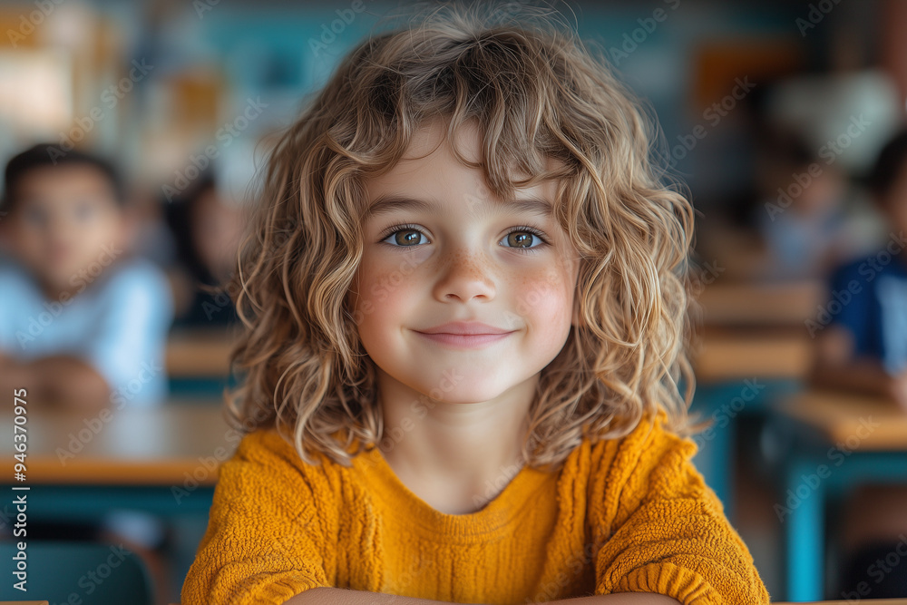 Portrait of girl in classroom, Selective focus kid in kindergarten. Portrait of girl in classroom, Selective focus kid in kindergarten.