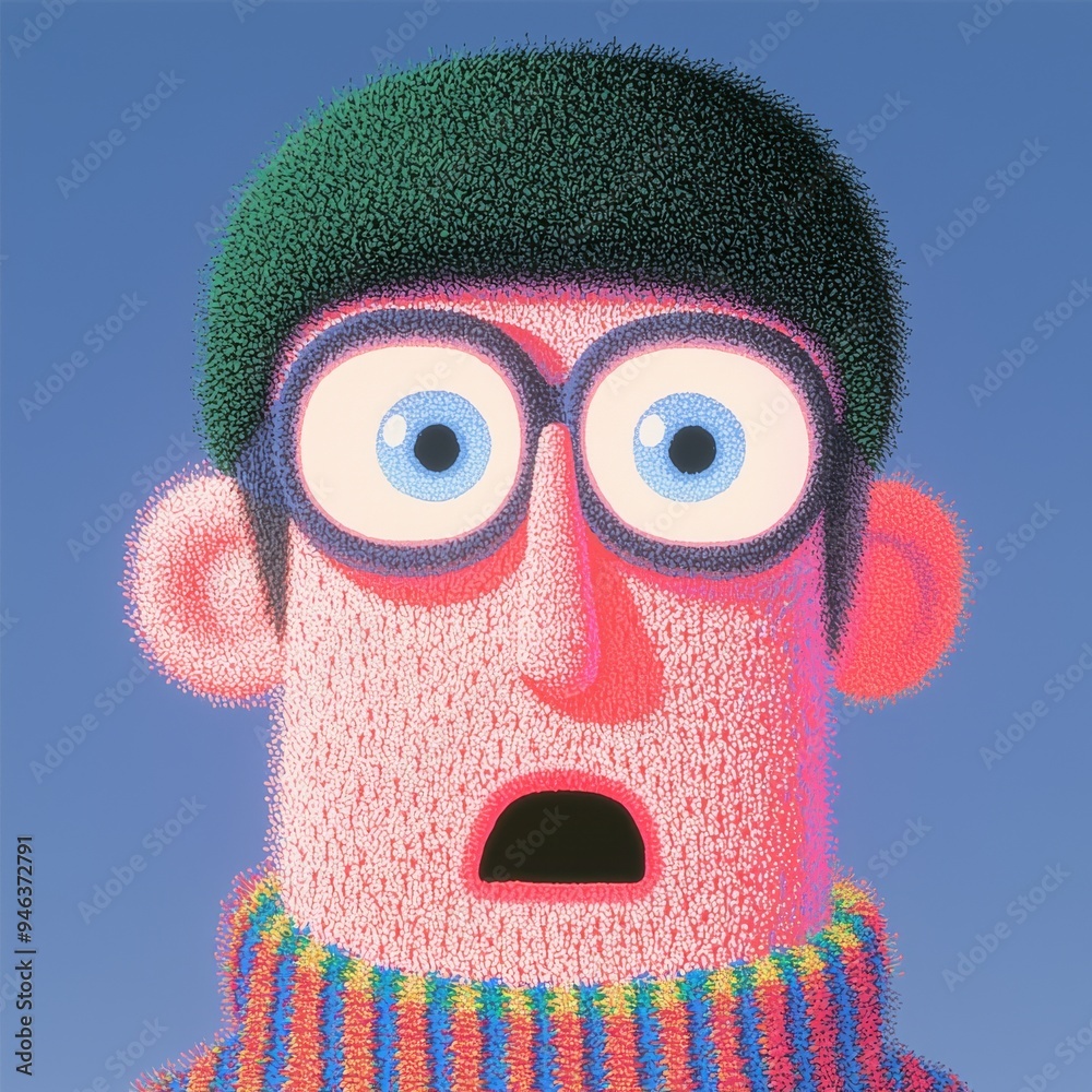 A Surprised Character Enthusiastically Donning a Colorful and EyeCatching Sweater A Surprised Character Enthusiastically Donning a Colorful and EyeCatching Sweater