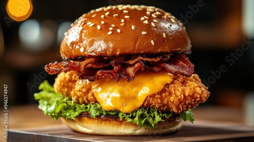 Close-up of a Delicious Crispy Chicken Burger