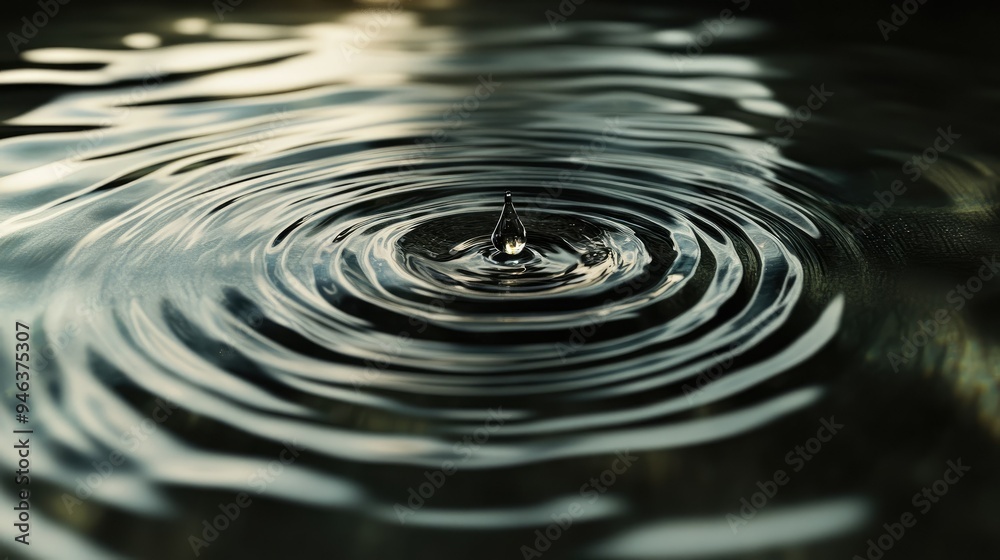 A solitary drop of water causes ripples to spread across the surface, creating a calming effect. A solitary drop of water causes ripples to spread across the surface, creating a calming effect.