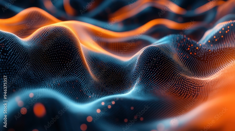 Abstract Wavy Pattern of Glowing Dots in Blue and Orange Abstract Wavy Pattern of Glowing Dots in Blue and Orange