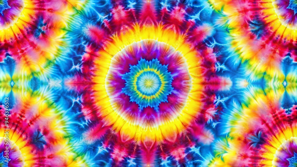Vibrant ombre tie-dye pattern featuring gradient hues of pink, yellow, and blue, blending seamlessly into a mesmerizing, intricate, and psychedelic design ideal for textiles and backgrounds. Vibrant ombre tie-dye pattern featuring gradient hues of pink, yellow, and blue, blending seamlessly into a mesmerizing, intricate, and psychedelic design ideal for textiles and backgrounds.
