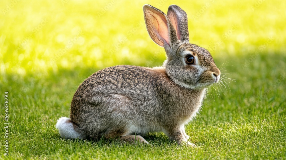 Cute view of brown fluffy rabbit animal relaxing on green grass native habitat background wallpaper AI generated image Cute view of brown fluffy rabbit animal relaxing on green grass native habitat background wallpaper AI generated image