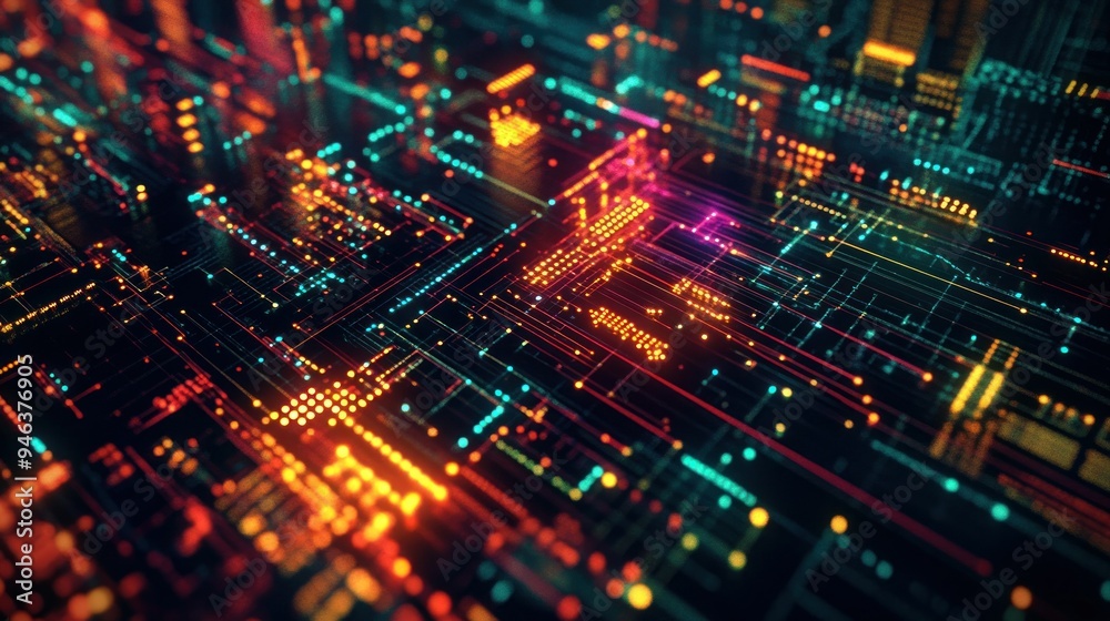 Abstract Digital Circuit Board with Glowing Lines and Nodes Abstract Digital Circuit Board with Glowing Lines and Nodes