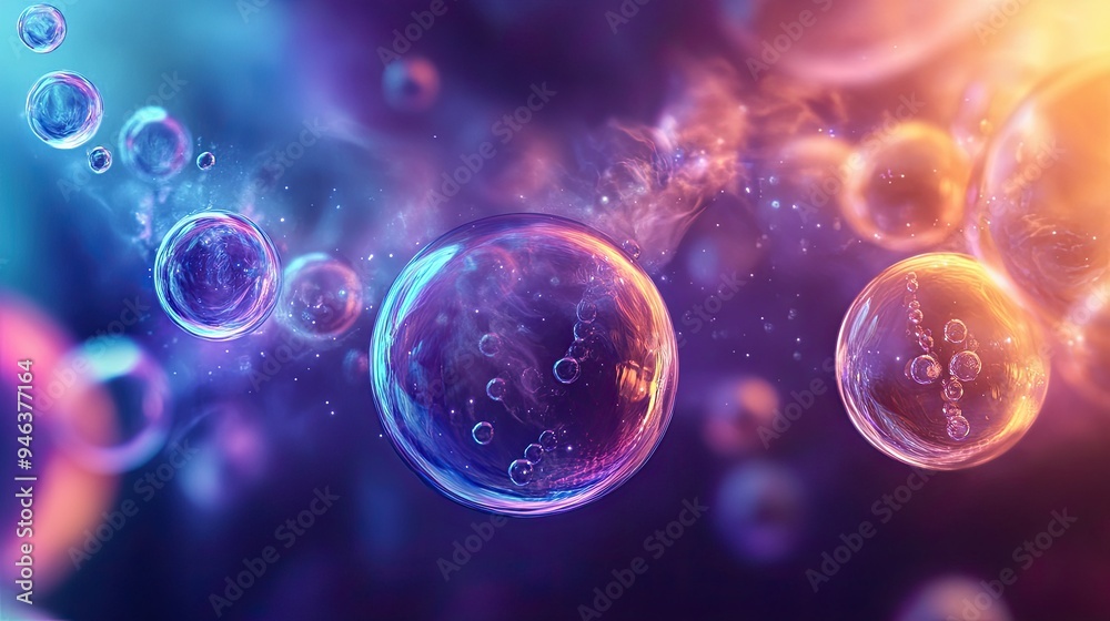 Abstract bubbles and molecules in an ethereal display, illustrating the intricate harmony of science. Abstract bubbles and molecules in an ethereal display, illustrating the intricate harmony of science.