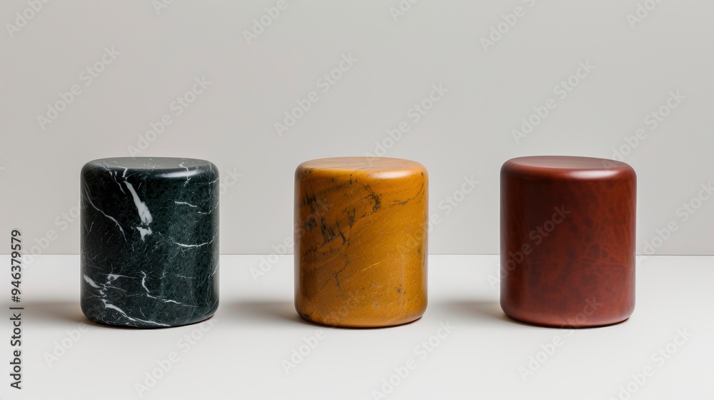 Three Cylindrical Marble Pedestals Three Cylindrical Marble Pedestals