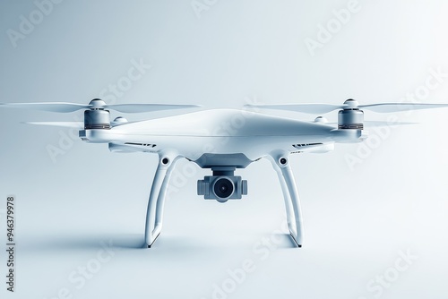 White drone quadcopter standing with camera pointing forward