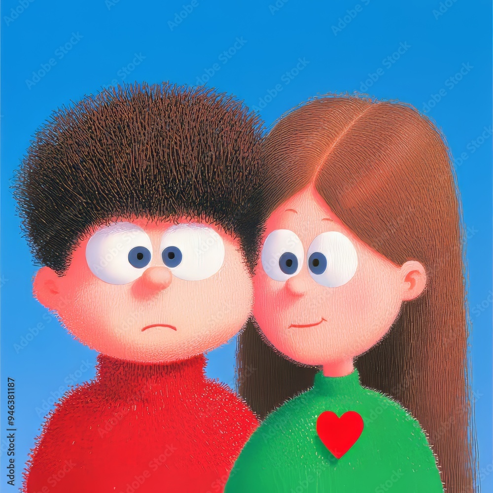 Fototapeta premium An adorable animated couple featuring exceptionally unique and creative hair designs that stand out