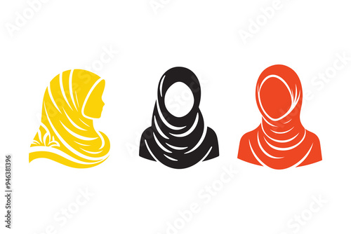 Hijab silhouette icon Muslim women's clothing Illustration