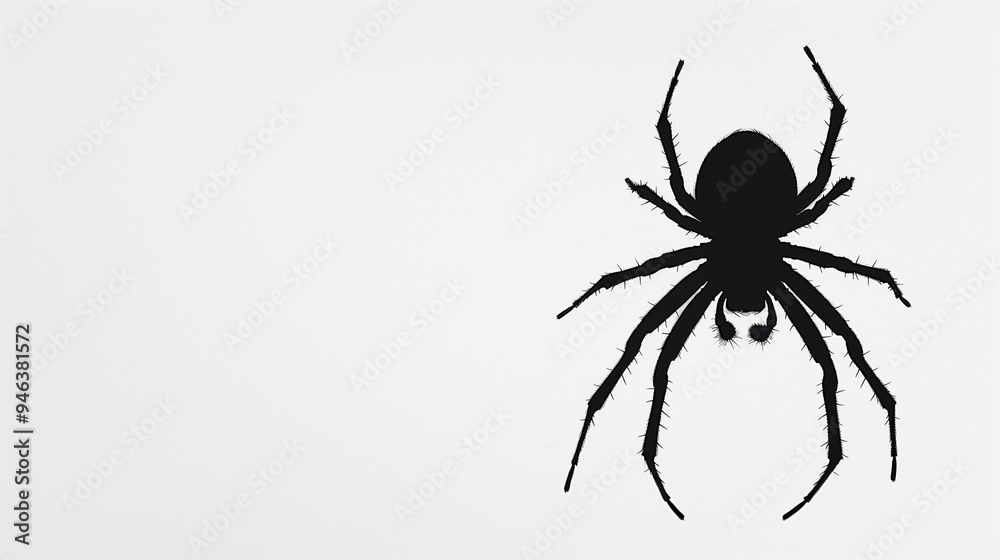 Black silhouette of a dangerous spider on solid light background Black silhouette of a dangerous spider on solid light background