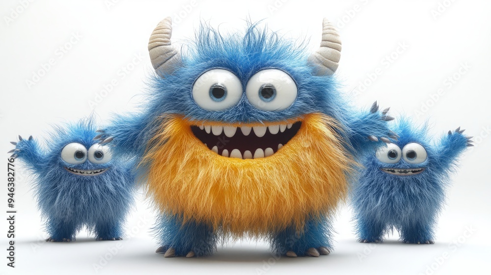 Fototapeta premium Lively 3D Rendered Furry Beast in Active Walking Pose: A Colorful, Dancing Cartoon Character Isolated on White Background