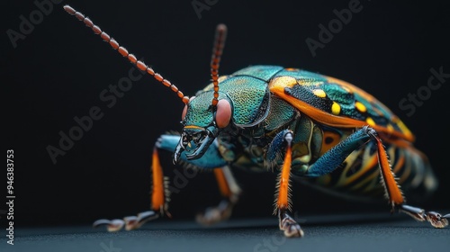 Unique rare insect species Scutiphora pedicellata Jewel bug with black background wallpaper AI generated image photo