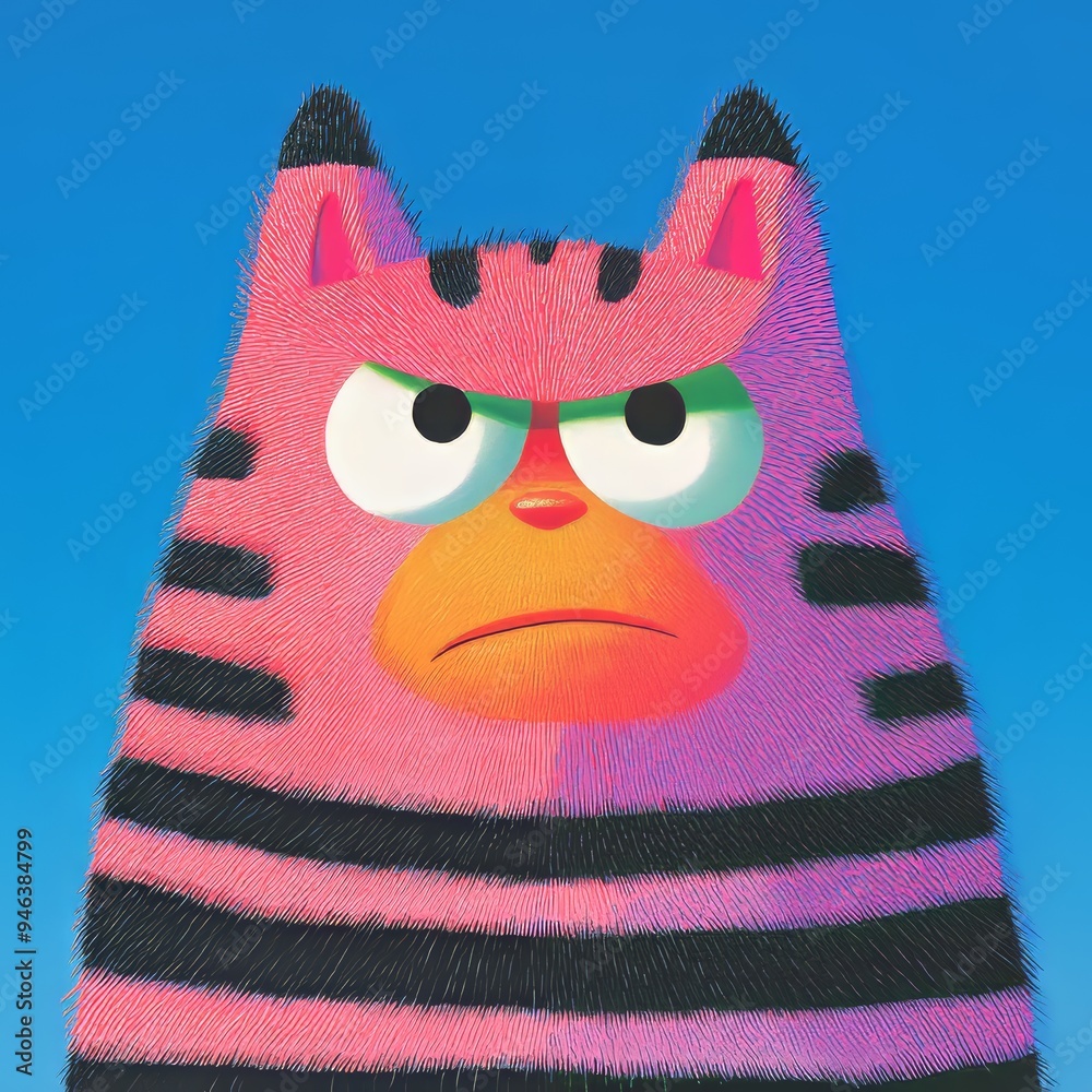 Fototapeta premium An Angry Cartoon Character Designed with Distinctive Stripes and Bright, Vibrant Colors