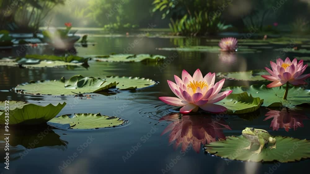 lotus flower floating in water with sunlight. Seamless looping 4k video animation lotus flower floating in water with sunlight. Seamless looping 4k video animation