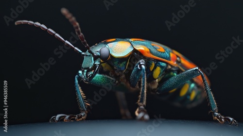 Unique rare insect species Scutiphora pedicellata Jewel bug with black background wallpaper AI generated image photo