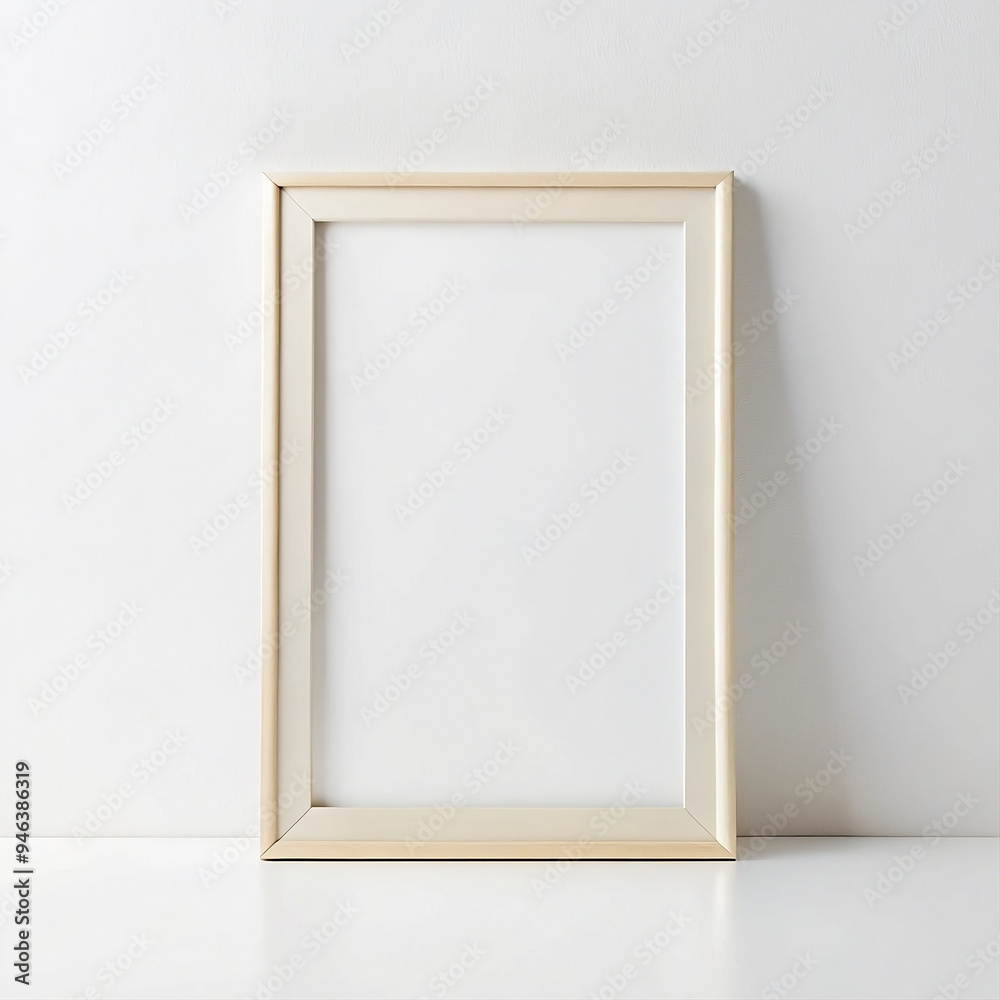 Cream Metal 2:3 proportional and minimalist frame mockup on white background. Cream Metal 2:3 proportional and minimalist frame mockup on white background.