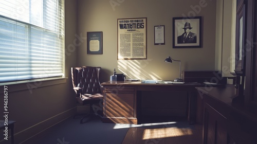 A sheriffs office with a wanted poster on the wall  photo