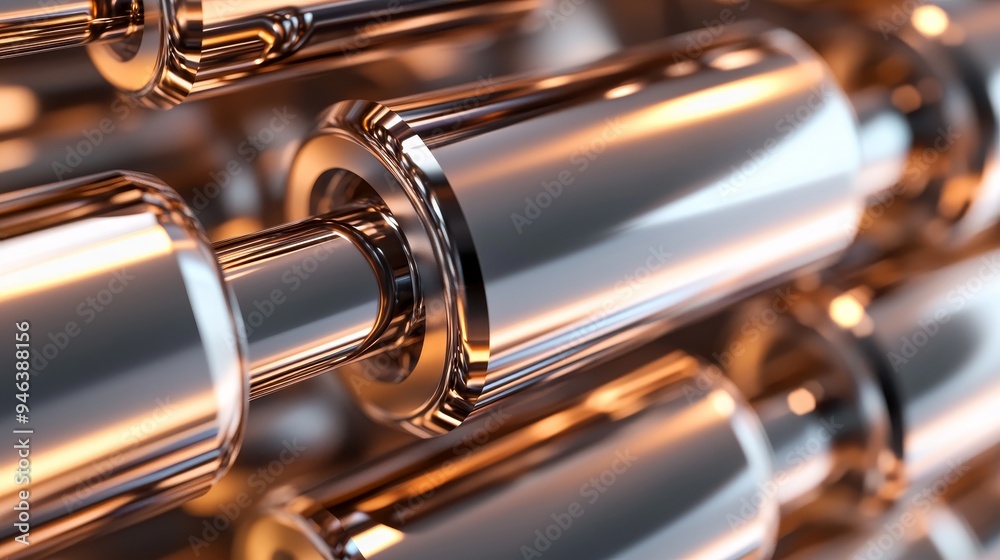 Naklejka premium High-resolution close-up of a boiler tubes bundle, showcasing the seamless connections and robust materials used in refinery and petrochemical plants