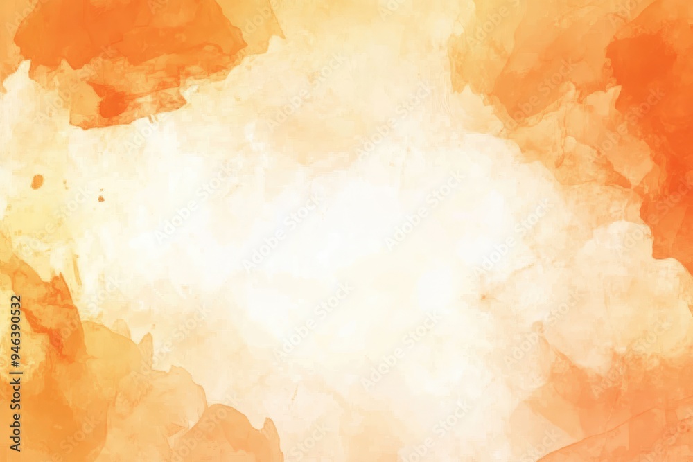 Obraz premium Abstract Orange and White Paint Splatters, Watercolor Illustration with Light Orange Gradient and Central White Space, Minimalist Art Background