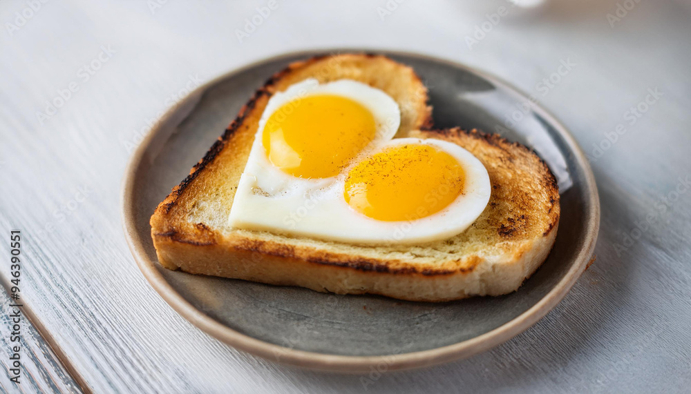 Tasty heart-shaped grilled toast with fried egg. Healthy breakfast. Delicious food. Cooking concept. Tasty heart-shaped grilled toast with fried egg. Healthy breakfast. Delicious food. Cooking concept.