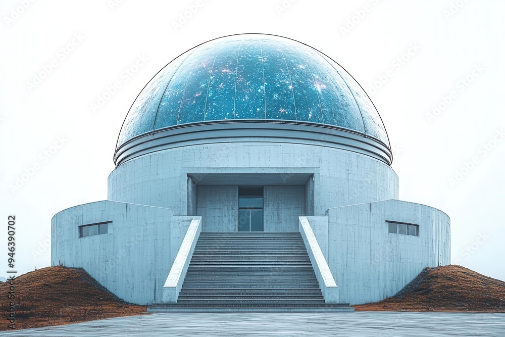 Picture of majestic observatory dome against a stark white background emphasizing ...