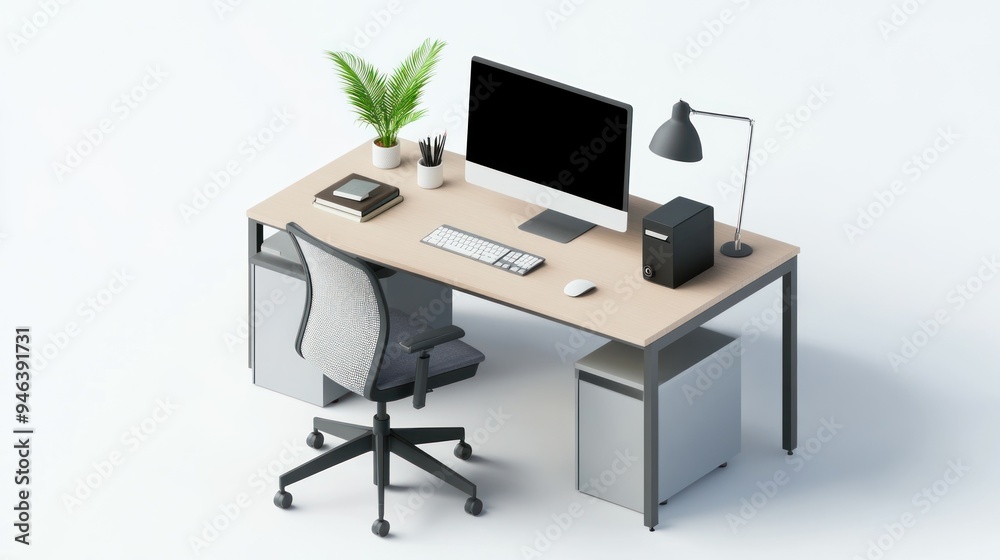 Modern Minimalist Desk Setup with a Plant and a Desk Lamp Modern Minimalist Desk Setup with a Plant and a Desk Lamp
